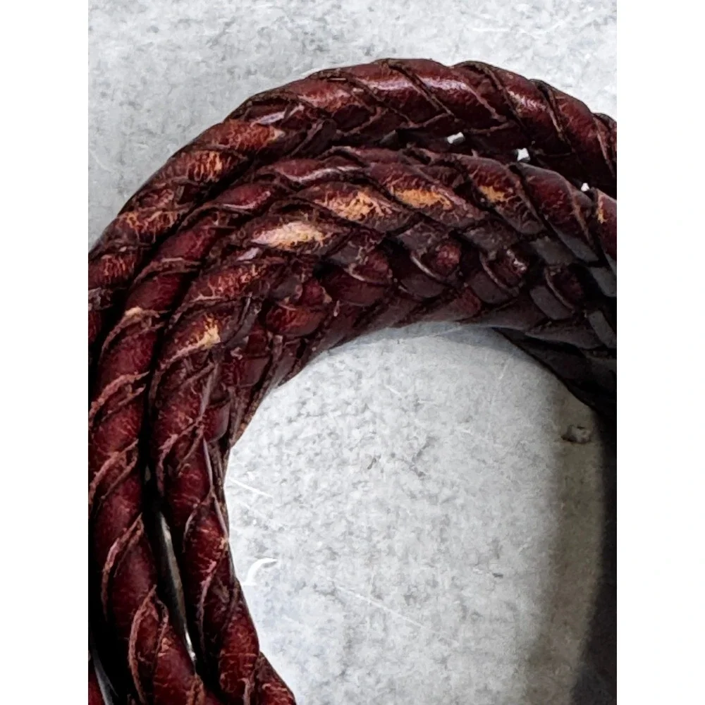 Fossil Mens Brown Braided Woven Genuine Leather Belt Silver Hardware BT2279200 M